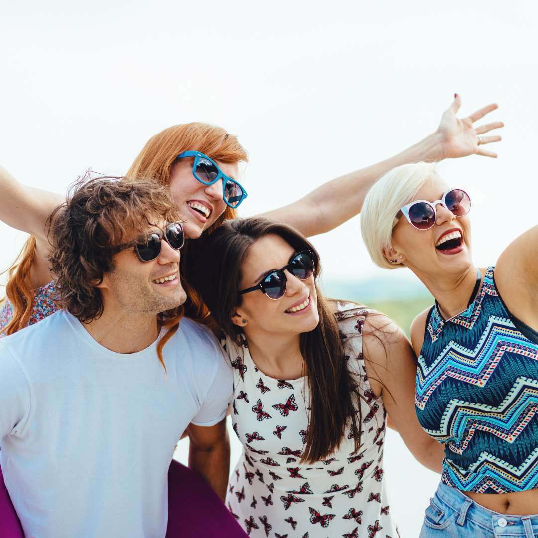 Recovering from a Life of Addiction at Virtue At The Pointe Oregon Friends Happy At Lake Sunglasses
