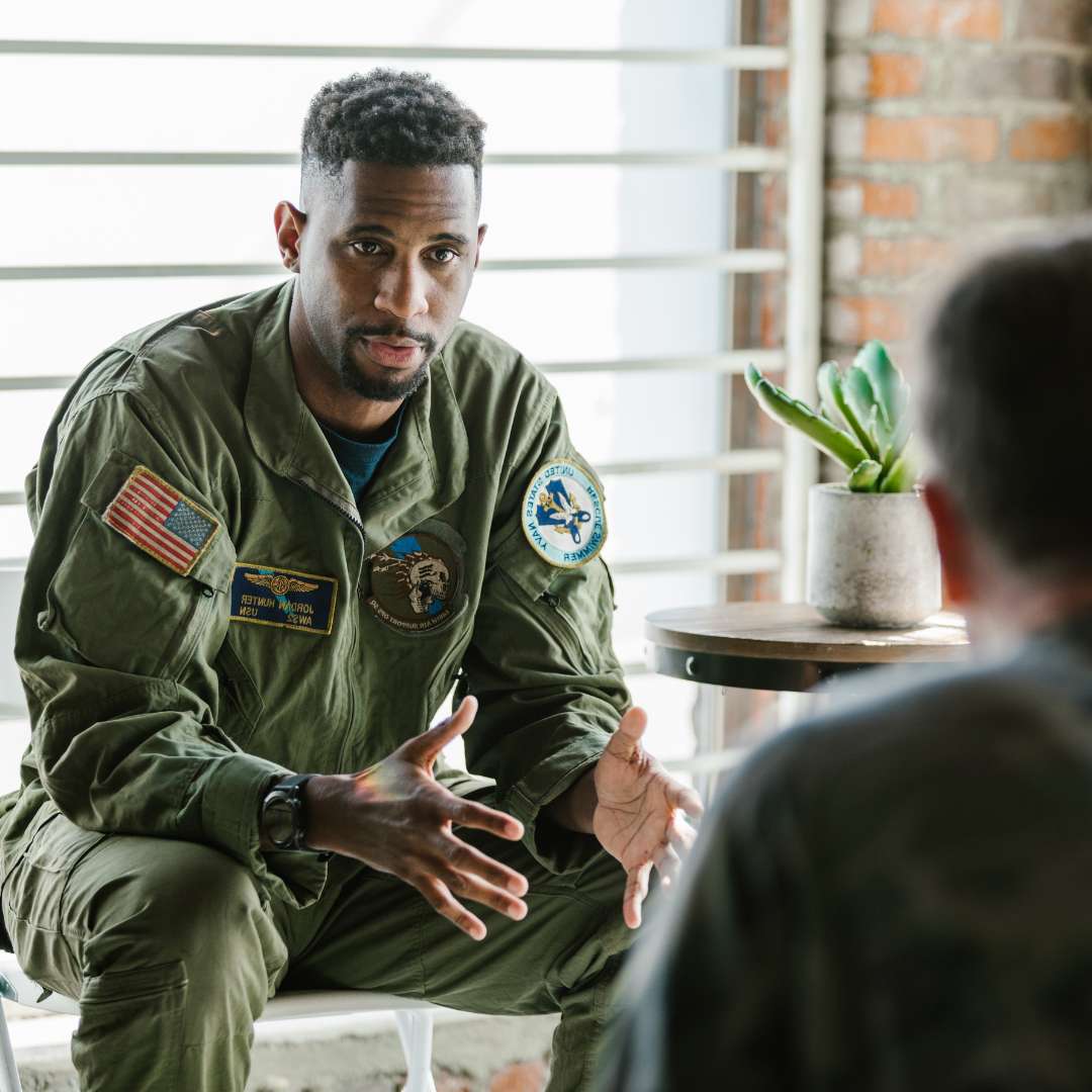 Veterans Addiction Treatment at Virtue At The Pointe Oregon Group Therapy Session Man Talking