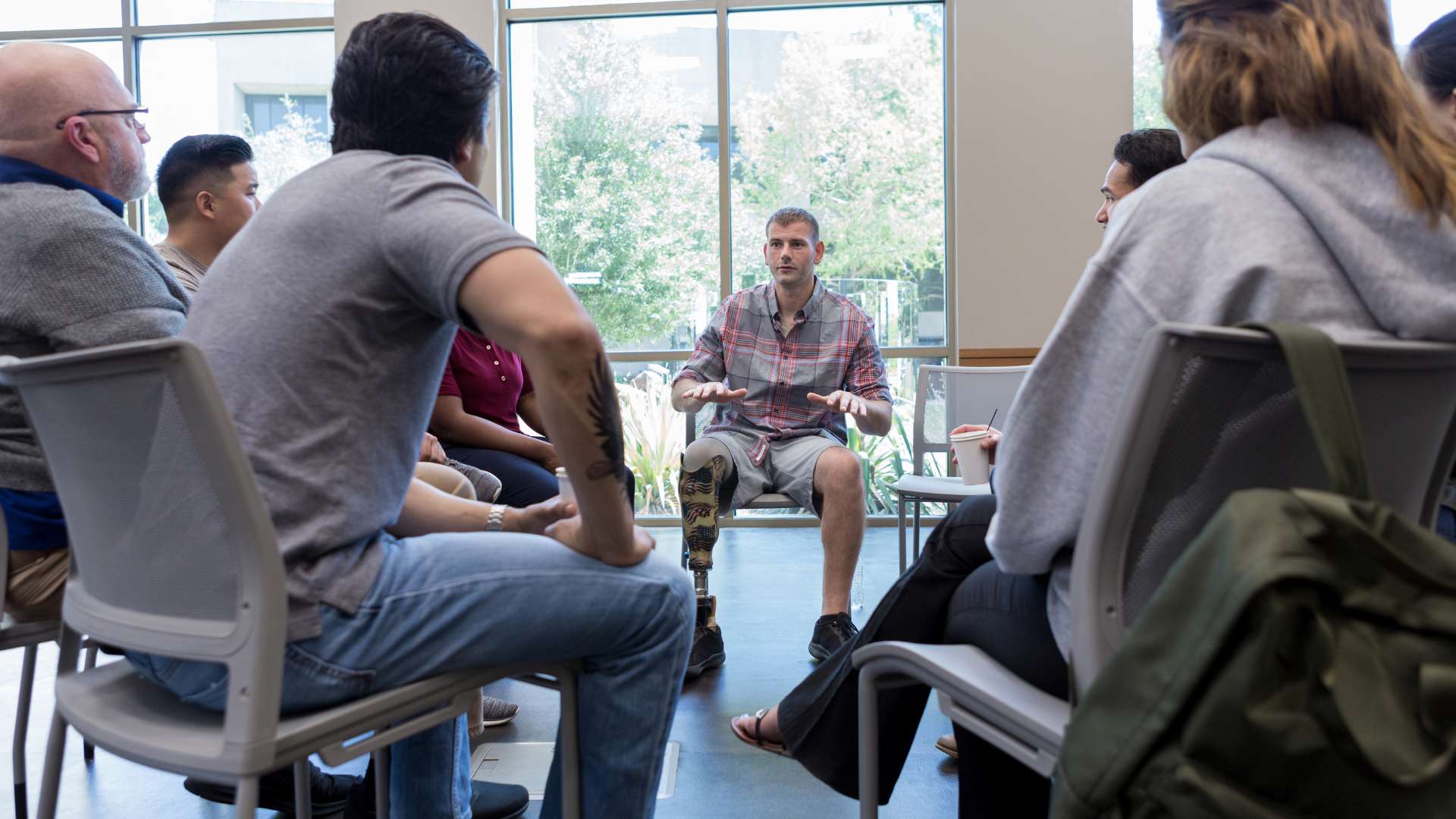 Virtue At The Pointe Veterans Addiction Treatment in Oregon Veterans Group Therapy Patriotic Leg